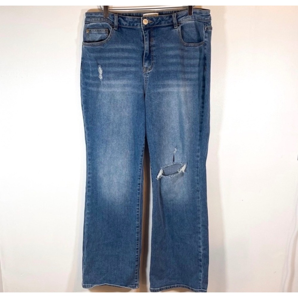 Eloquii Denim Womens 18 Distressed‎ Wide Leg Jeans Medium Wash High Rise 1114128
